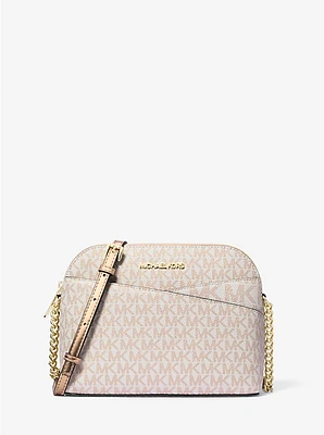 Jet Set Travel Medium Metallic Signature Logo Dome Crossbody Bag