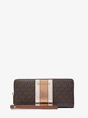 Jet Set Travel Large Signature Logo and Metallic Continental Wallet
