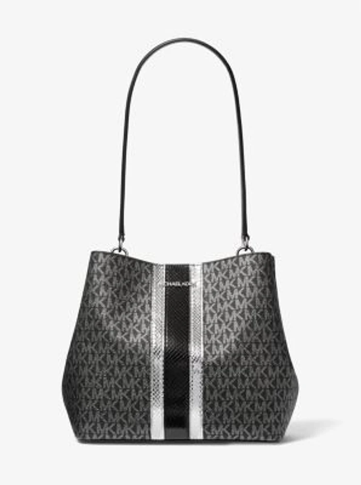 Pratt Medium Signature Logo and Metallic Shoulder Bag