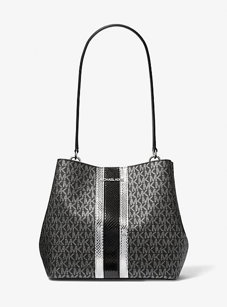 Pratt Medium Signature Logo and Metallic Shoulder Bag