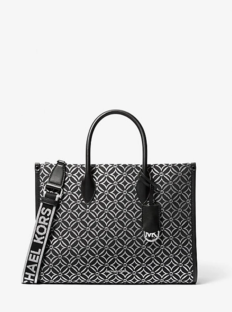 Mirella Medium Metallic Logo Jacquard Tote Bag