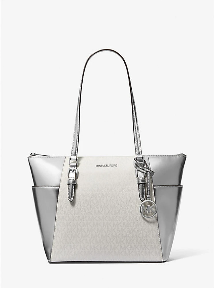 Charlotte Large Signature Logo and Metallic Tote Bag