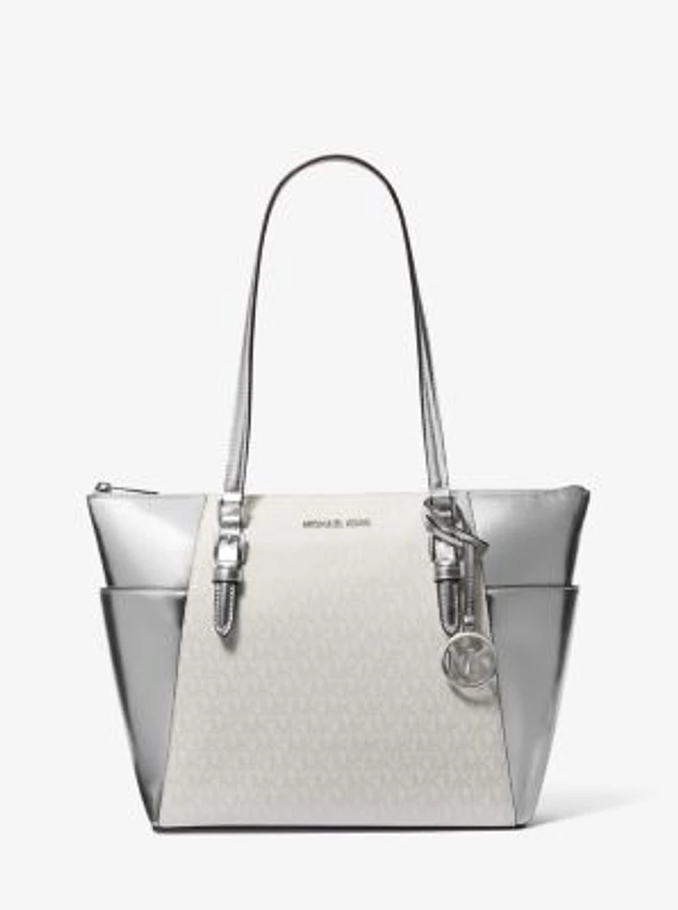 Charlotte Large Signature Logo and Metallic Tote Bag