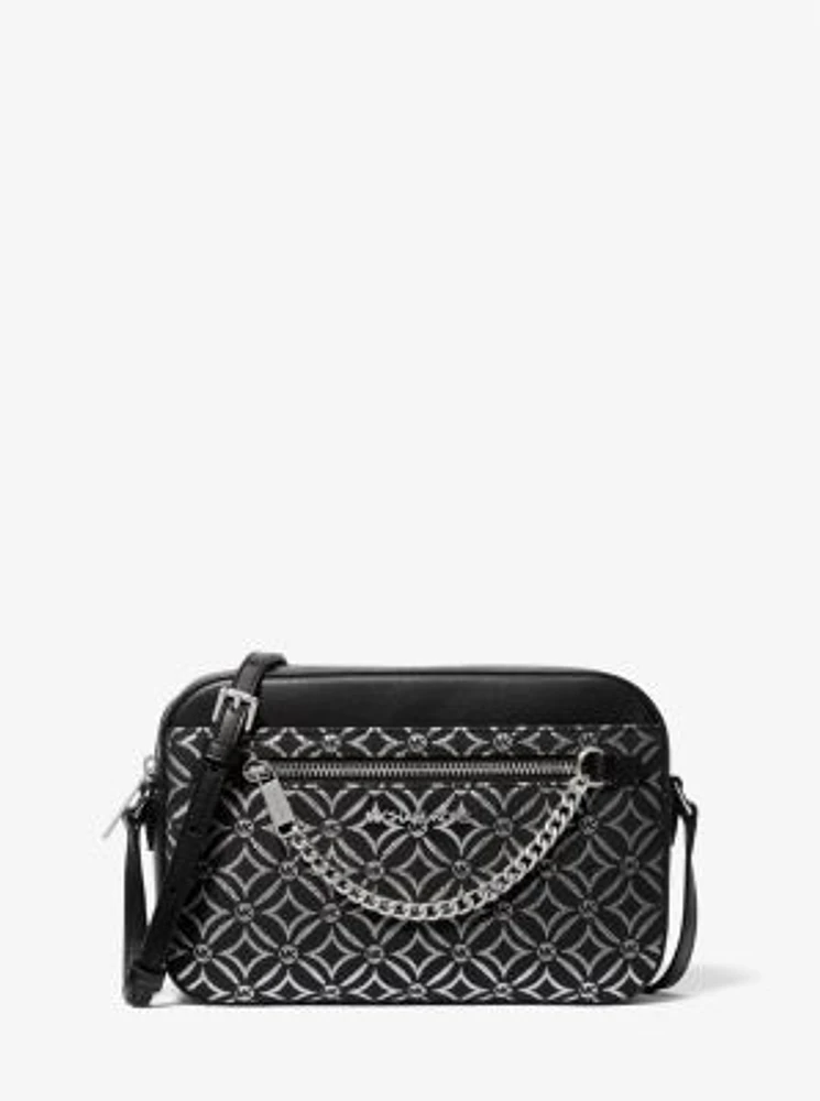 Jet Set Large Metallic Logo Jacquard Crossbody Bag