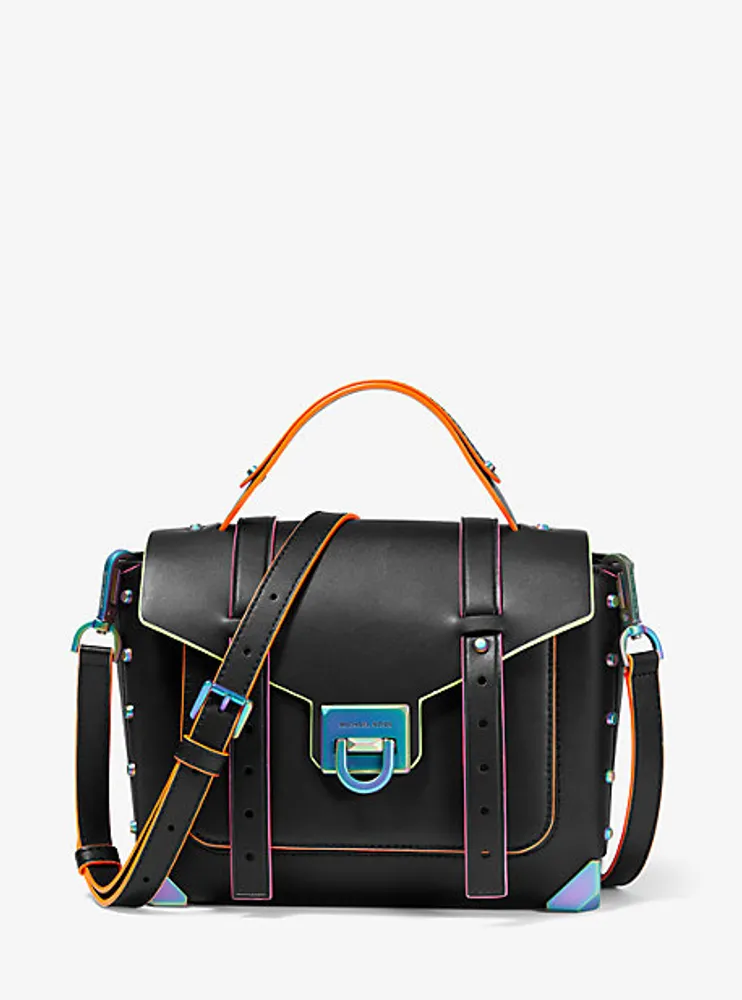 Manhattan Medium Contrast-Trim Leather Satchel