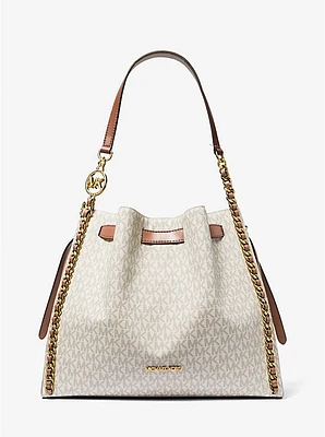 Mina Large Signature Logo Chain Shoulder Bag