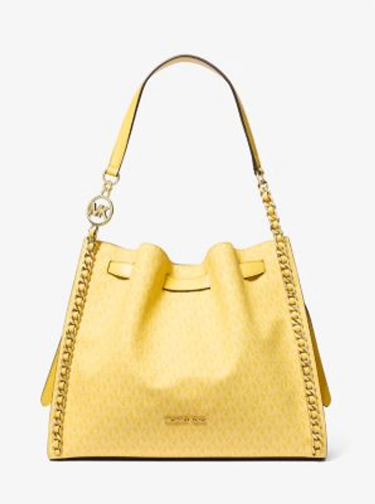 Mina Large Signature Logo Chain Shoulder Bag