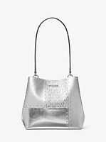 Pratt Medium Studded Metallic Patchwork and Signature Logo Shoulder Bag