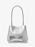 Pratt Medium Studded Metallic Patchwork and Signature Logo Shoulder Bag