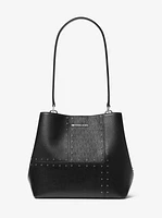 Pratt Medium Studded Patchwork and Signature Logo Shoulder Bag