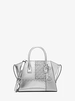 Avril Small Metallic Studded Patchwork and Signature Logo Satchel