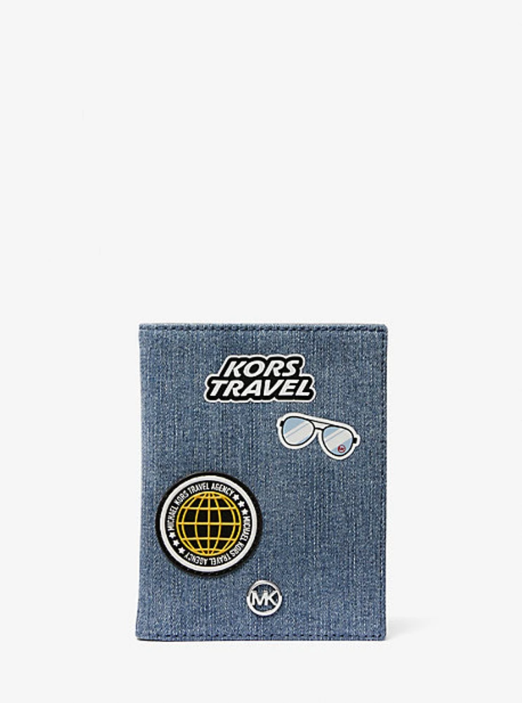 Jet Set Travel Medium Embellished Denim Passport Case