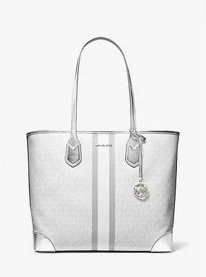 Eva Large Metallic Signature Logo Stripe Tote Bag