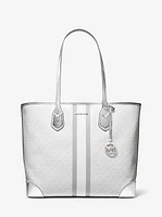 Eva Large Metallic Signature Logo Stripe Tote Bag