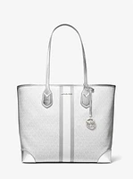 Eva Large Metallic Signature Logo Stripe Tote Bag