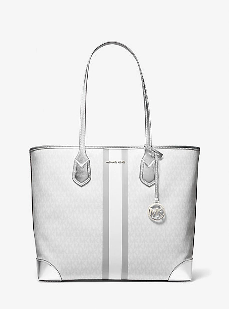 Eva Large Metallic Signature Logo Stripe Tote Bag