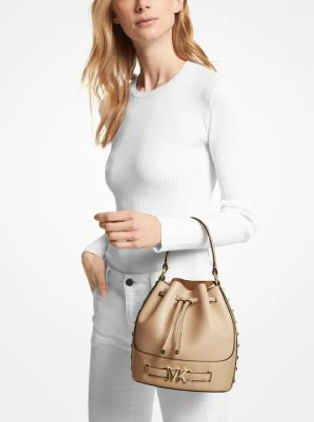 Audrey Medium Crocodile Embossed Leather Bucket Bag