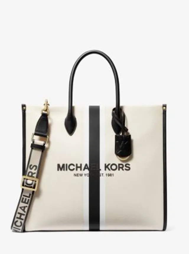 Michael Kors Michael Kors Mirella Small Striped Cotton Canvas Crossbody Bag  398.00