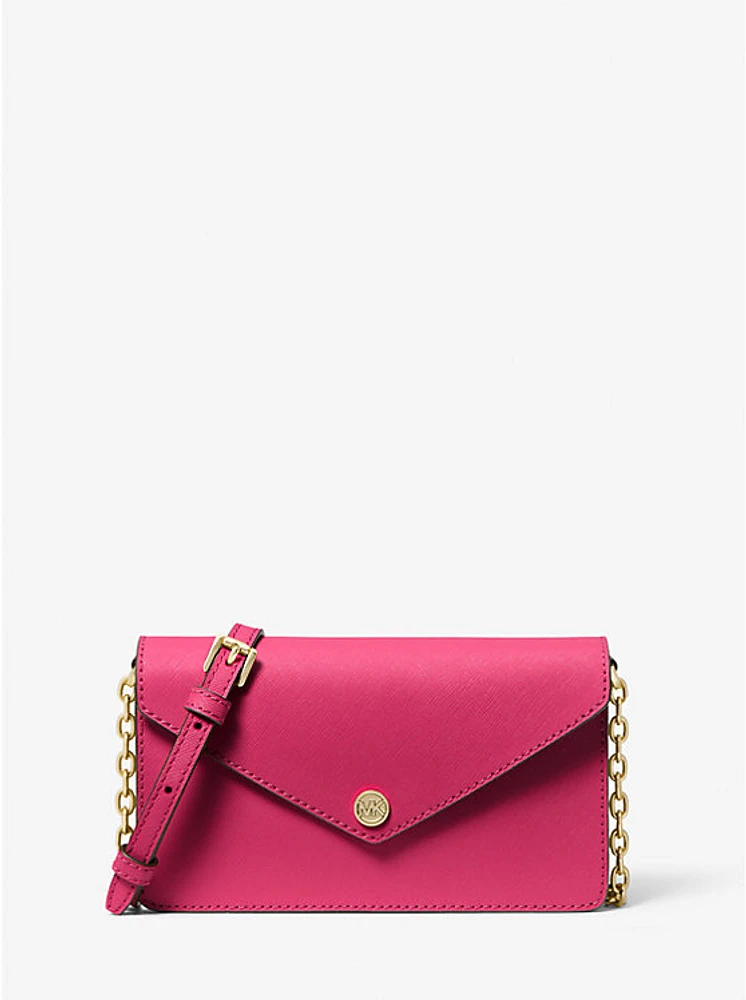 Small Saffiano Leather Envelope Crossbody Bag