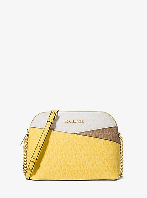 Jet Set Travel Medium Color-Block Signature Logo Dome Crossbody Bag