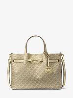 Carson Medium Metallic Signature Logo Satchel