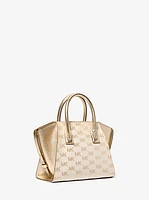 Avril Small Logo Jacquard and Metallic Leather Satchel