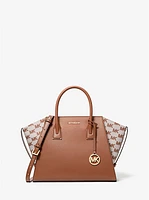 Avril Large Leather and Logo Jacquard Satchel