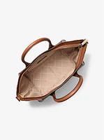 Avril Large Leather and Logo Jacquard Satchel