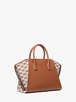 Avril Large Leather and Logo Jacquard Satchel