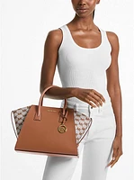 Avril Large Leather and Logo Jacquard Satchel
