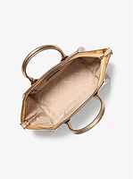 Avril Large Metallic Leather and Logo Jacquard Satchel