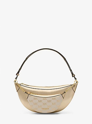 Hollis Medium 2-in-1 Metallic Leather and Logo Jacquard Shoulder Bag