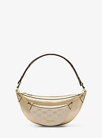 Bolso de hombro Hollis mediano 2 en 1 en piel metalizada y jacquard con logotipo
