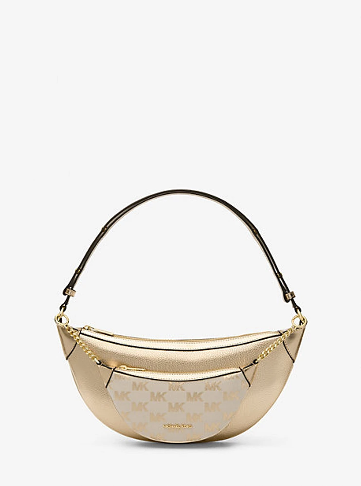 Hollis Medium 2-in-1 Metallic Leather and Logo Jacquard Shoulder Bag