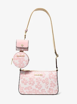 Jet Set Small Sequined Floral Print Crossbody Bag with Case for Apple Airpods Pro