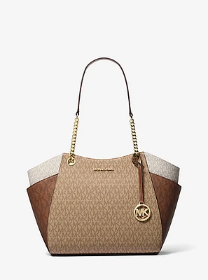 Jet Set Large Color-Block Signature Logo Tote Bag