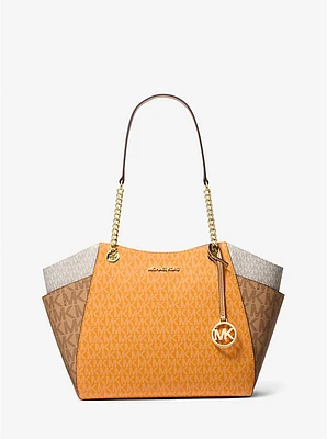 Jet Set Large Color-Block Signature Logo Tote Bag