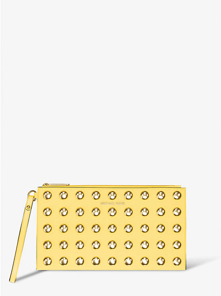 Bolso de pulsera Jet Set grande piel granulada con tachuelas