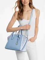 Avril Large Leather and Logo Jacquard Satchel
