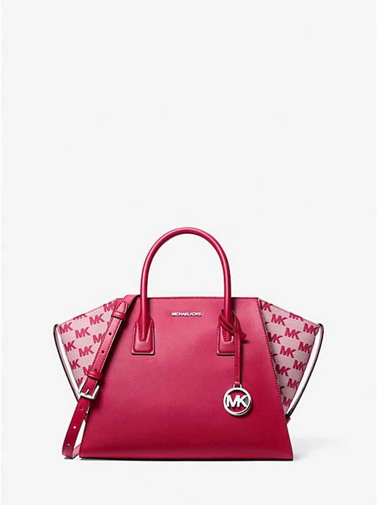 Avril Large Leather and Logo Jacquard Satchel