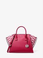 Avril Large Leather and Logo Jacquard Satchel