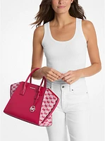 Avril Large Leather and Logo Jacquard Satchel
