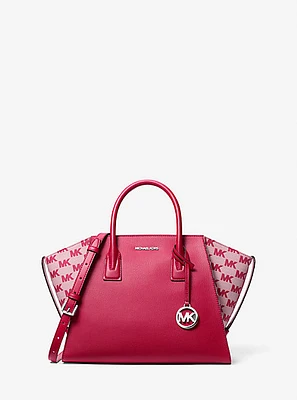 Avril Large Leather and Logo Jacquard Satchel