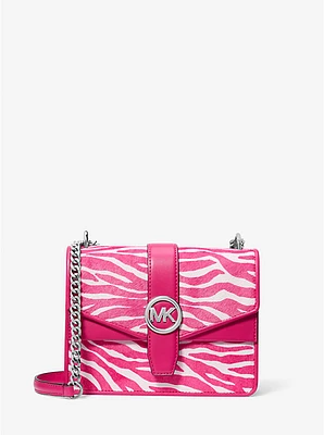 Bolso cruzado Greenwich pequeño de pelo becerro con estampado cebra