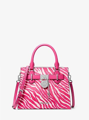 Bolso satchel Hamilton pequeño de pelo becerro con estampado cebra
