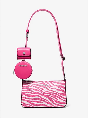 Bolso cruzado Jet Set mediano de cuero en animal print con logotipo funda para Apple AirPods Pro®