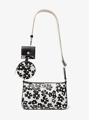 Jet Set Small Sequined Floral Print Crossbody Bag with Case for Apple Airpods Pro