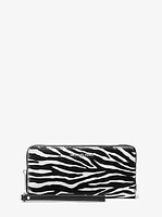 Jet Set Travel Zebra Print Calf Hair Continental Wallet