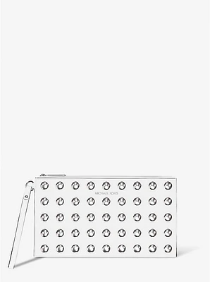 Jet Set Large Studded Pebbled Leather Wristlet