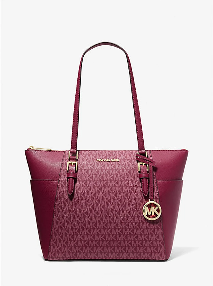 Charlotte Large Logo and Leather Top-Zip Tote Bag